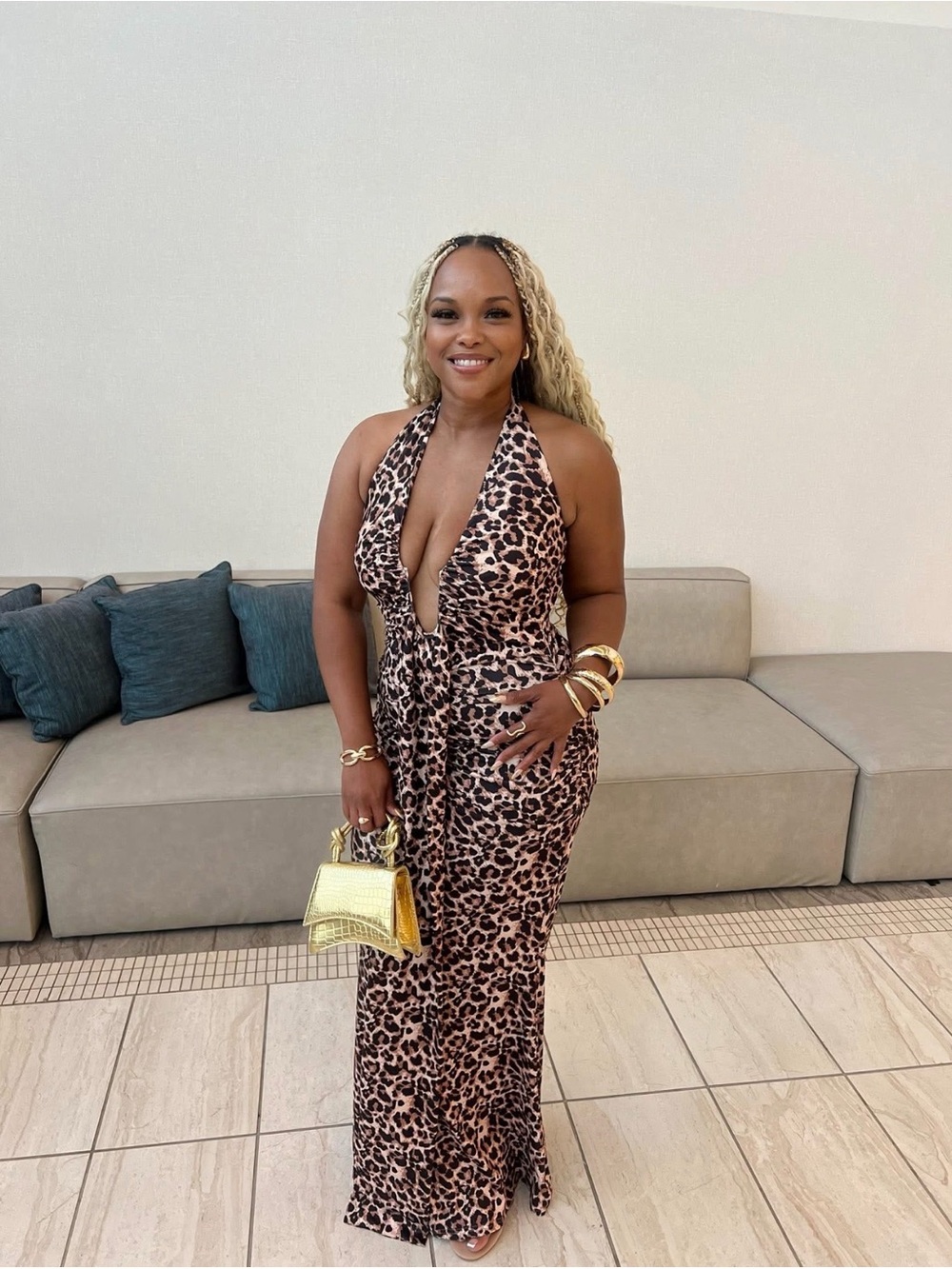 Leopard Print Halter Maxi Dress - Brown Animal Print